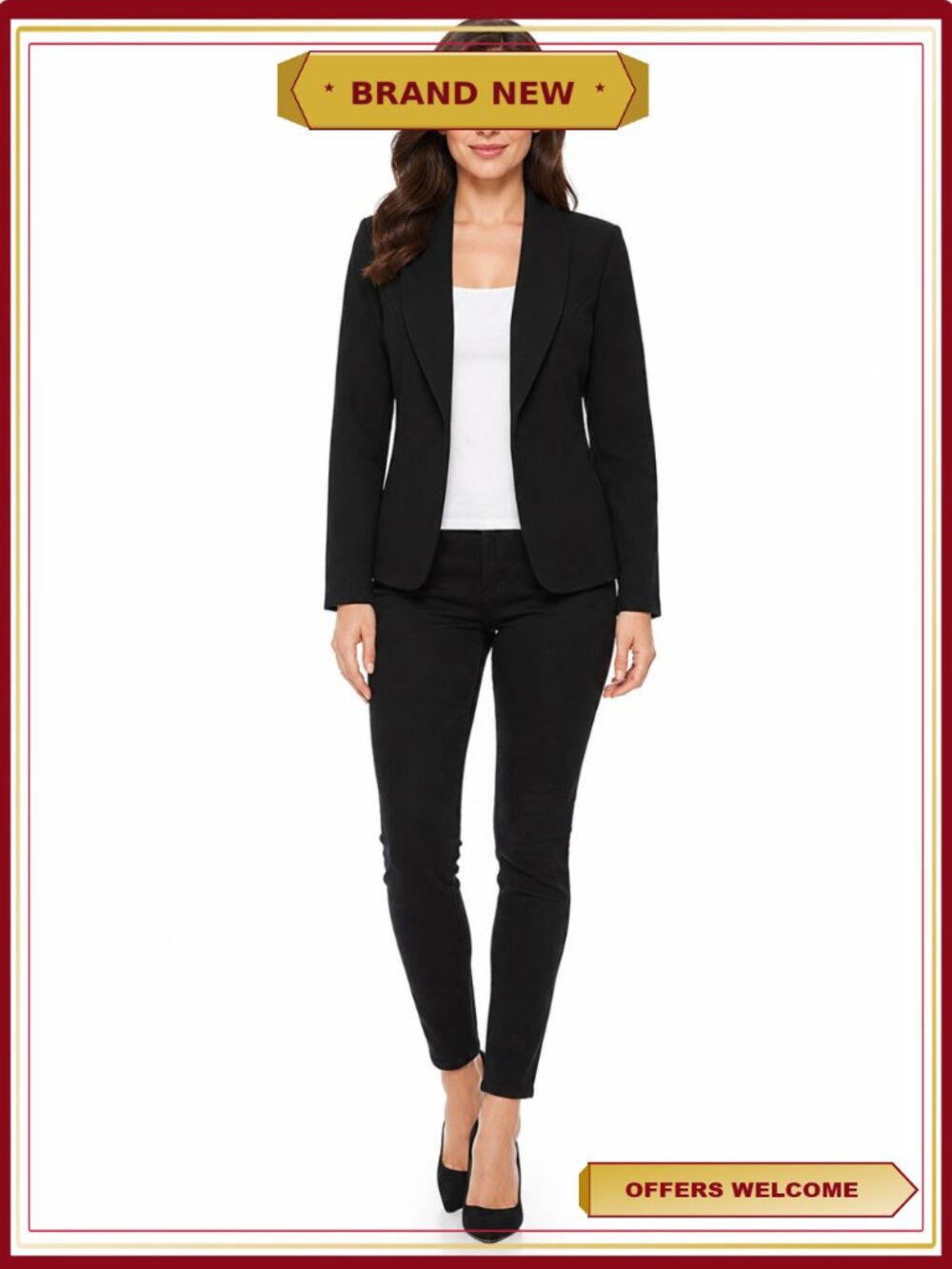 Lightweight Blazer Jacket Long Sleeve Open Front Casual Workwear